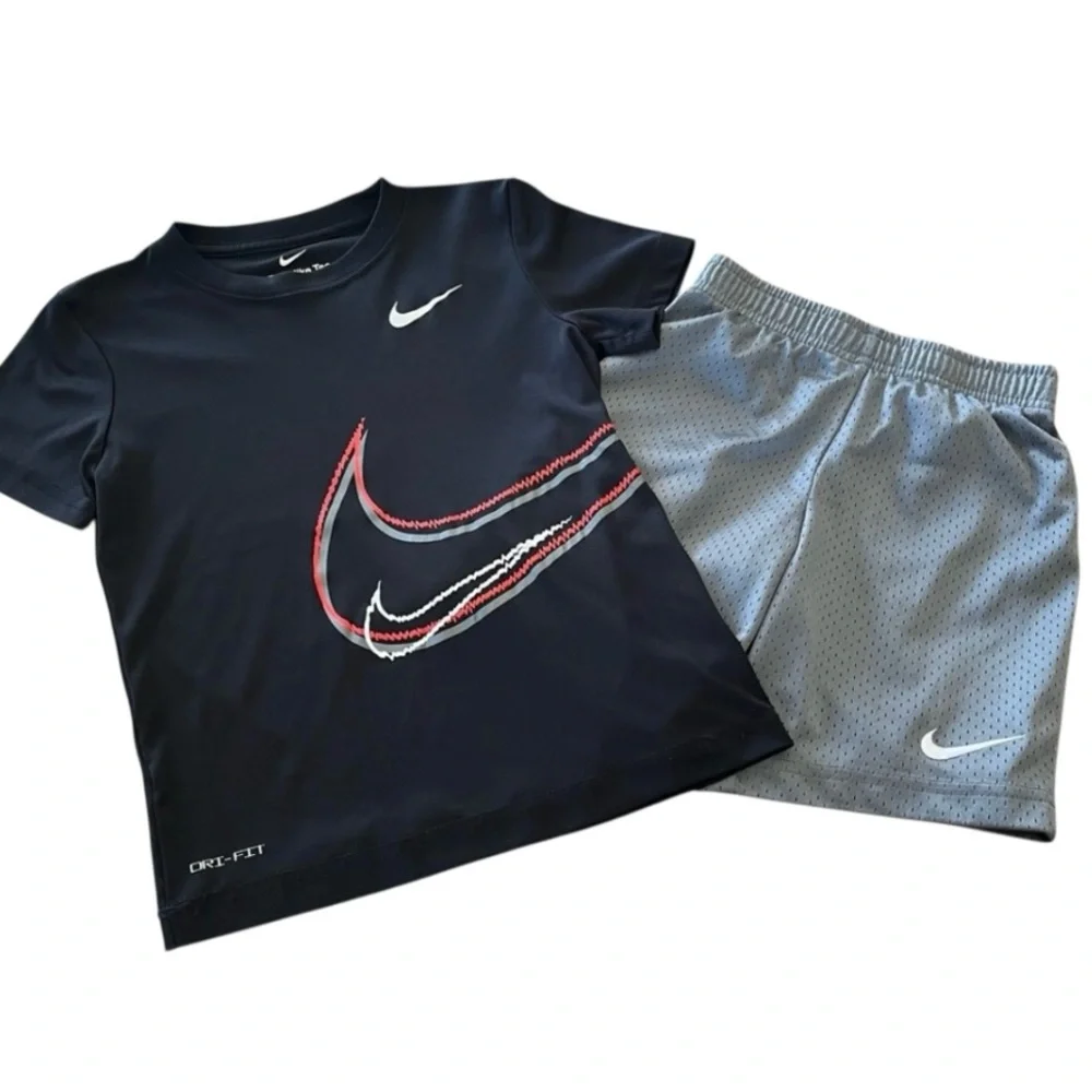 Nike Boys Dri-Fit Short Sleeve Tee Gym Shorts Athletic Sporty Matching Set Sz 6